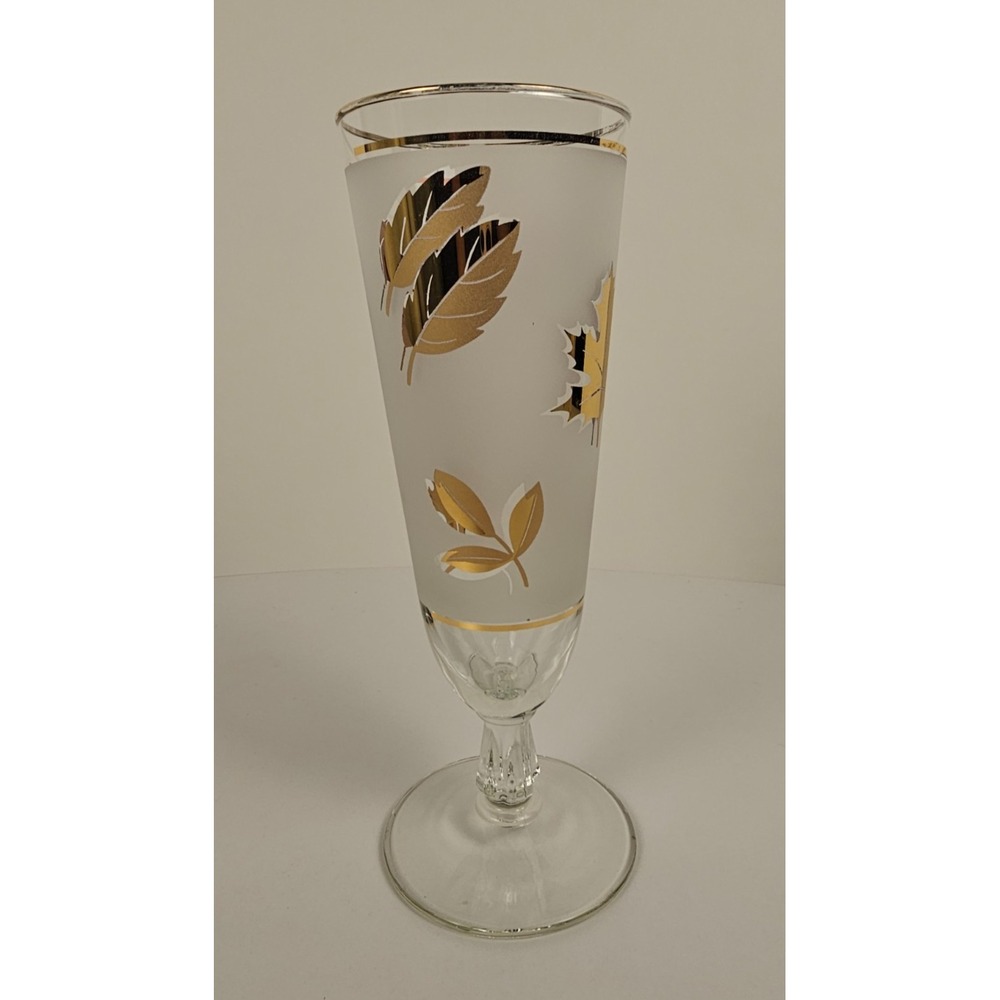 Libbey Golden Foliage 12oz Footed Pilsner Glass Beer MCM Barware Gold Vintage